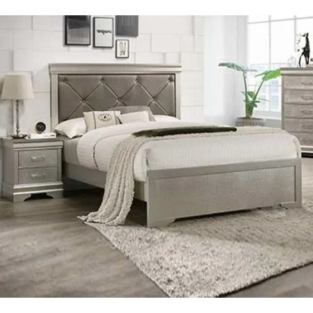 Crown Mark Amalia King Upholstered Panel Bed B6910-K-HBFB/B6910-KQ-RAIL