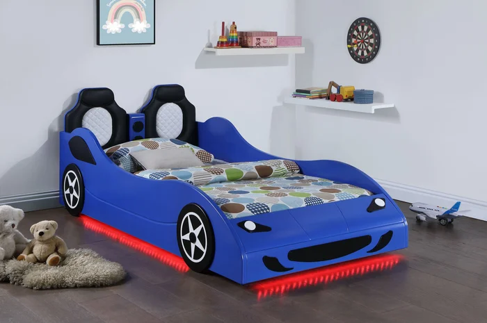 Cruiser Wood Twin LED Race Car Bed Blue