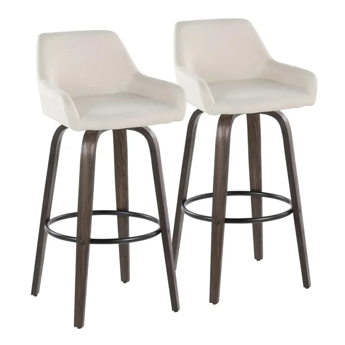 Daniella – Contemporary Fixed Height, Barstool With Swivel With Round Footrest (Set of 2)