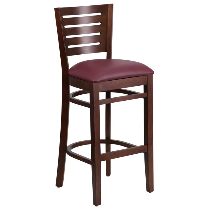 Darby Series Slat Back Walnut Wood Restaurant Barstool – Burgundy Vinyl Seat By Flash Furniture – Burgundy Vinyl Seat , Walnut Wood Frame