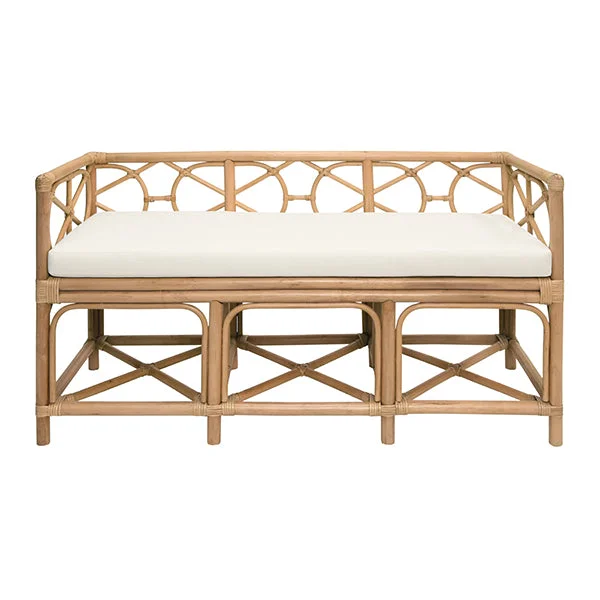 Decorative Bench With Performance Ivory Cushion In Rattan