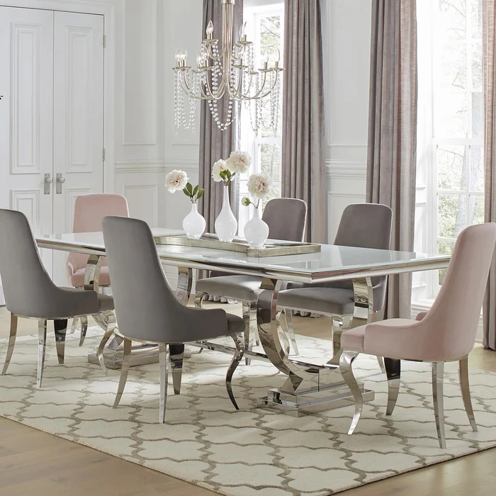 Diamond Modern Furniture COA Antoine Dining Table with Glass Top and Trestle Base 108811