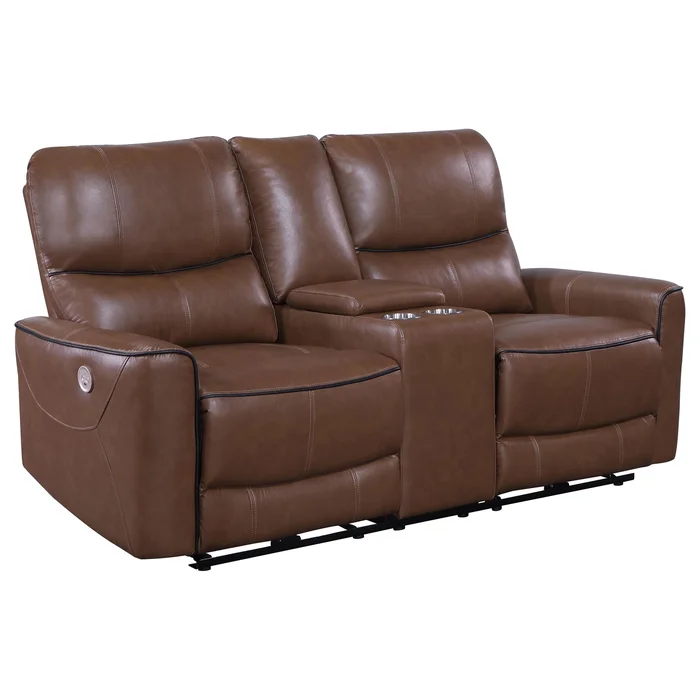 Diamond Modern Furniture COA Greenfield Power Reclining Leatherette Loveseat with Console 610265P