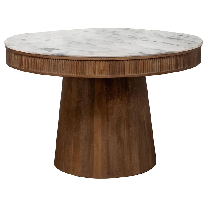 Diamond Modern Furniture COA Round Ortega Dining Table with Marble Top and Pedestal Base 105141