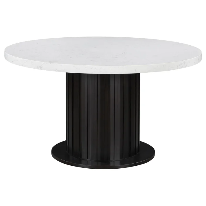 Diamond Modern Furniture COA Round Sherry Dining Table with Marble Top and Pedestal Base 115490