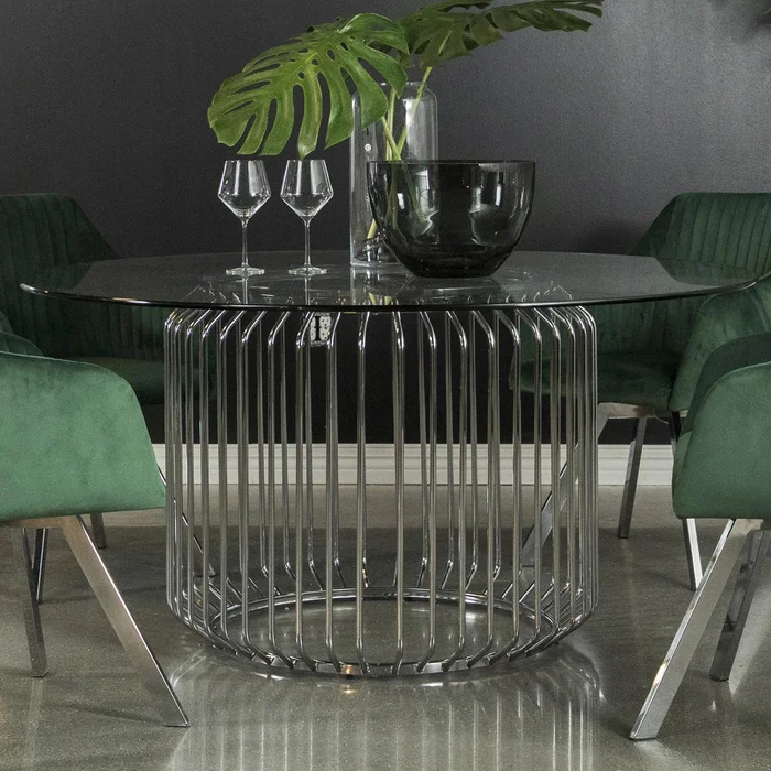 Diamond Modern Furniture COA Round Veena Dining Table with Glass Top and Pedestal Base 193430BG