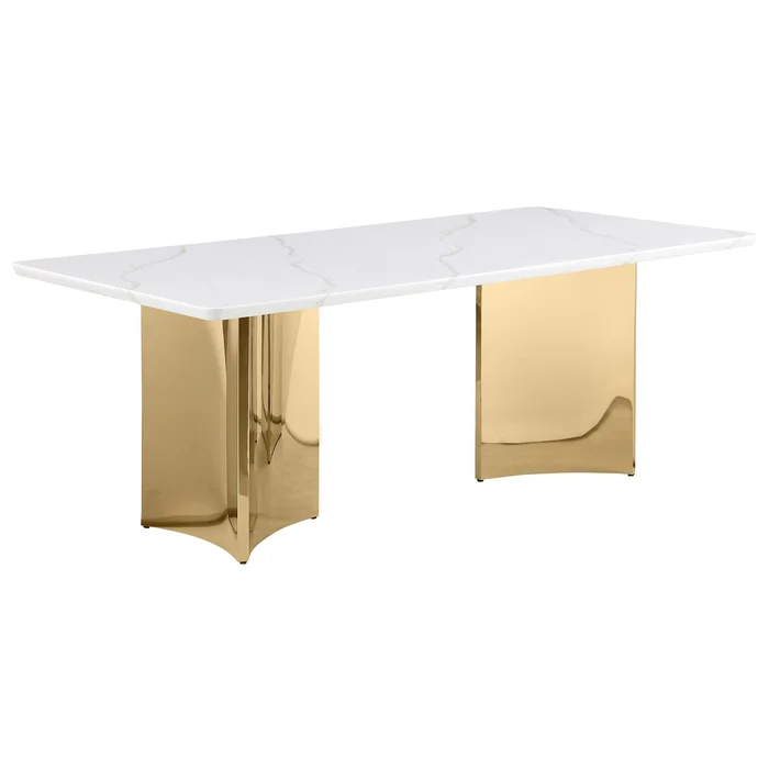 Diamond Modern Furniture COA Tevlin Dining Table with Marble Top and Pedestal Base 108261