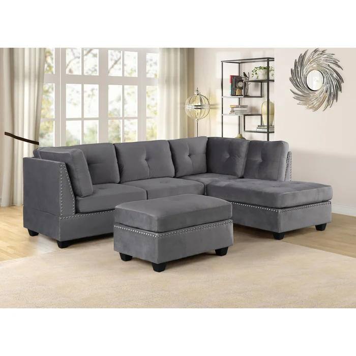 Diamond Modern Furniture HH Sienna Fabric 2 pc Sectional Sienna – Silver