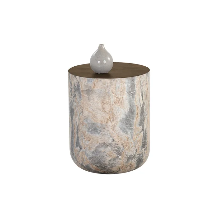 Diaz End Table – Marble Look – Antique Brass