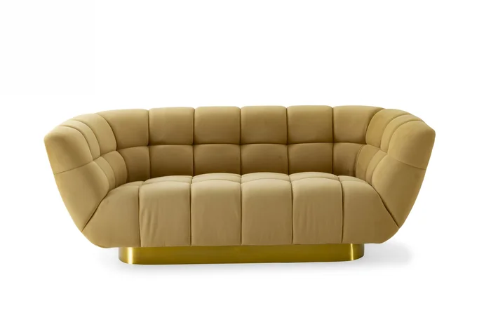 Divani Casa Granby – Glam Mustard and Gold Fabric Loveseat