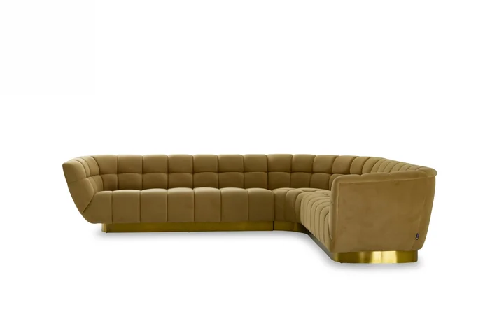 Divani Casa Granby – Glam Mustard + Gold Fabric Sectional Sofa
