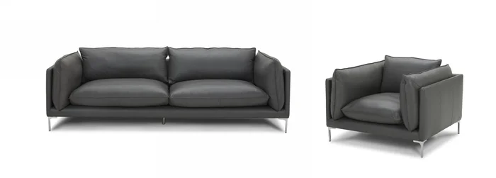 Divani Casa Harvest – Modern Grey Full Leather Sofa Set
