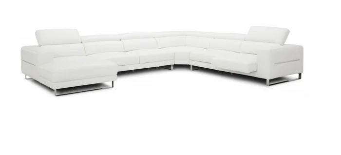 Divani Casa Hawkey – Contemporary White Full Leather U Shaped Left Facing Sectional Sofa