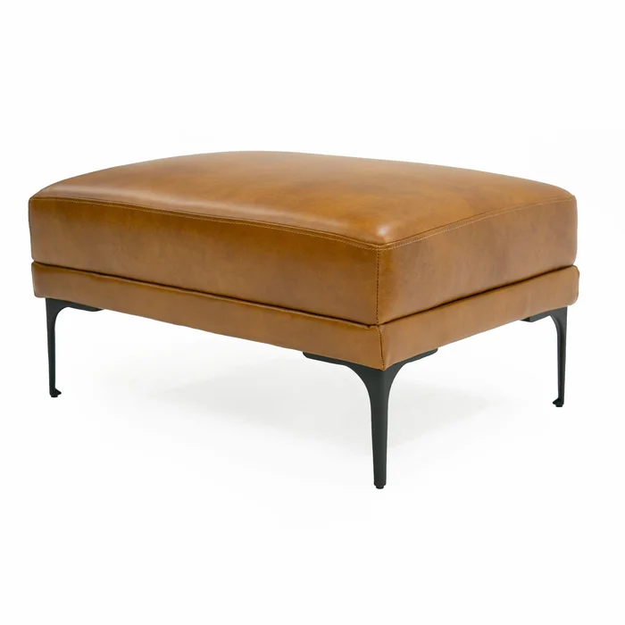 Divani Casa Jacoba – Modern Camel Leather Rectangular Ottoman