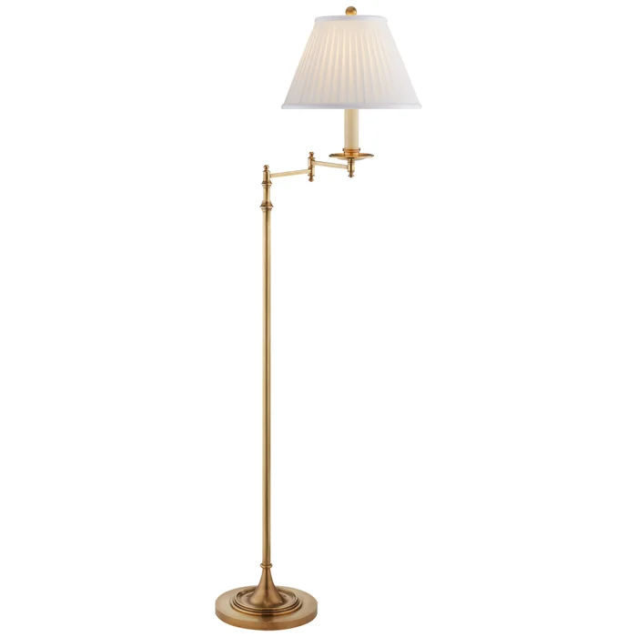 Dormamu Swing Arm Floor Lamp with Silk Shade – Antique Brass