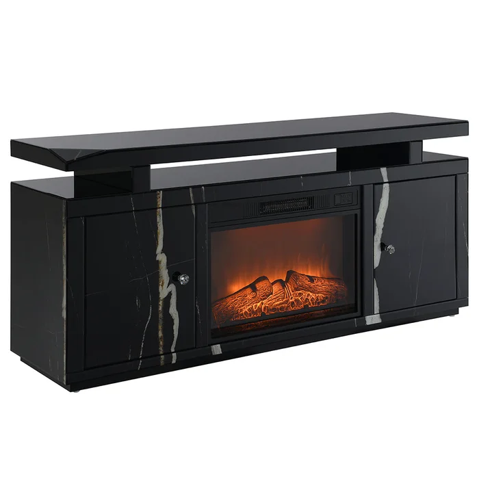 Drisana 59″L Rectangular 2-Door TV Stand with Fireplace