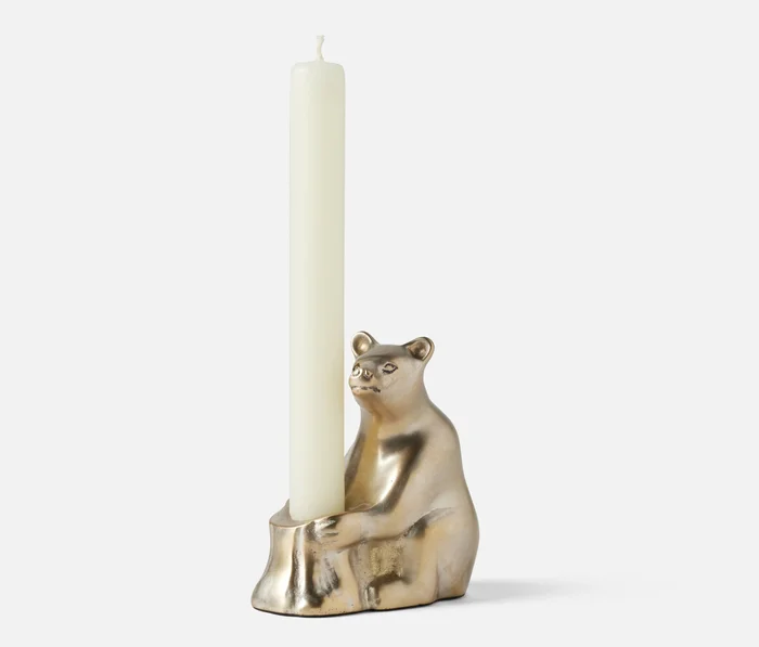 Eduardo Tarnish Silver Bear Candle Holder Metal, Pack of 2