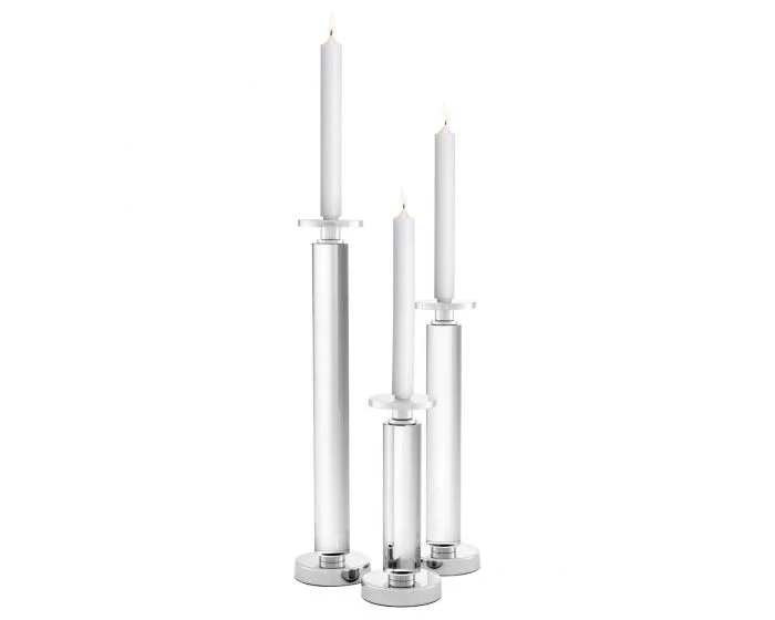 Eichholtz Chapman Nickel Finish Clear Candle Holder – Set of 3