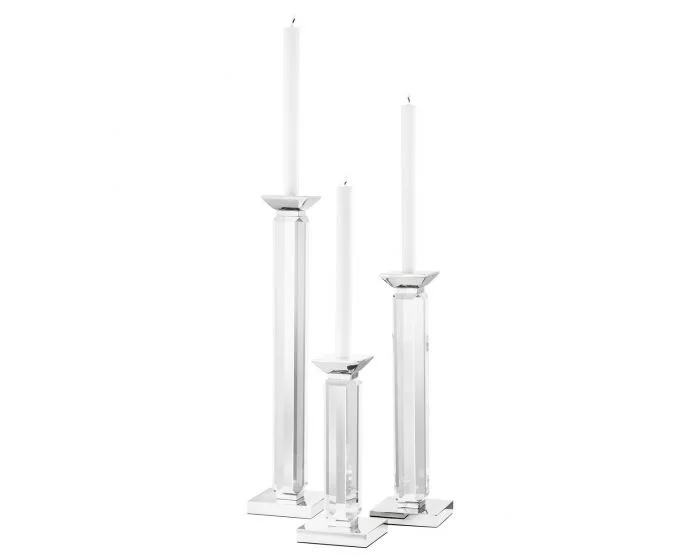 Eichholtz Livia Nickel Finish Clear Candle Holder – Set of 3