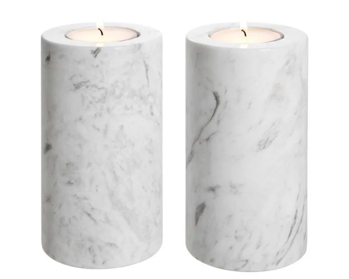 Eichholtz Tobor Medium White Marble Tealight Holder – Set of 2
