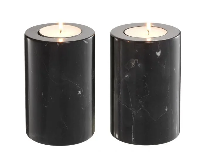 Eichholtz Tobor Small Black Marble Tealight Holder – Set Of 2