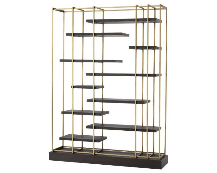 Eichholtz Ward Brushed Brass Finish Coffee Oak Venee Cabinet