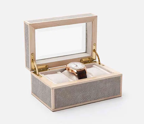 Elmbridge Sand 3-Watch Box Realistic Faux Shagreen/Glass