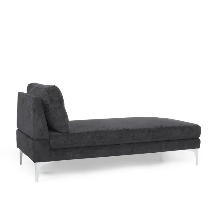 Fabric Upholstered Chaise Lounge With Iron Bracket Legs – Gray