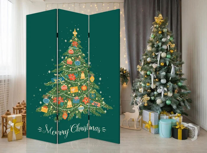 Festive Merry Christmas Three Panel Room Divider Screen By Homeroots