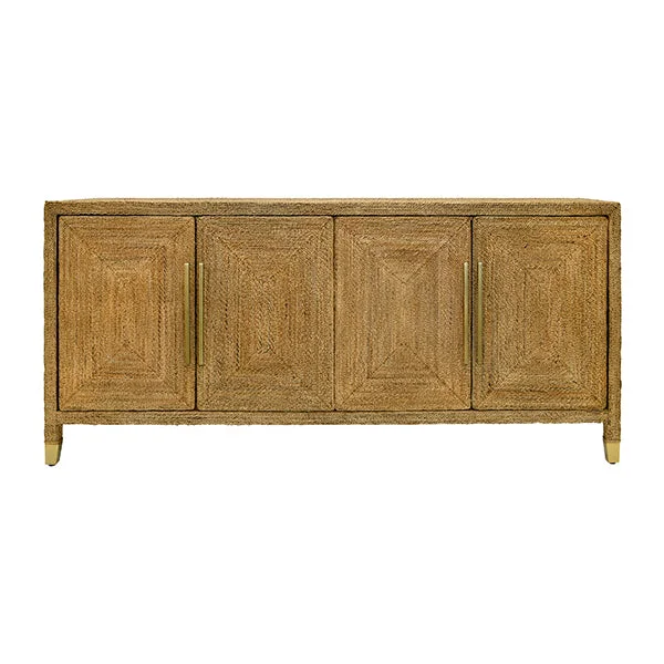 Four Door Buffet With Satin Brass Hardware And Foot Caps In Wrapped Rope