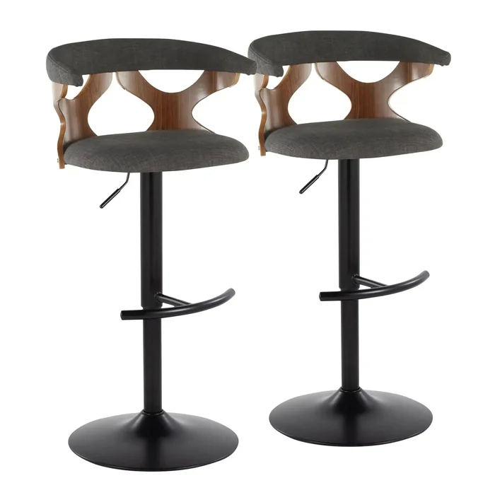 Gardenia – Contemporary Adjustable Barstool, Swivel With Rounded T Footrest (Set of 2)