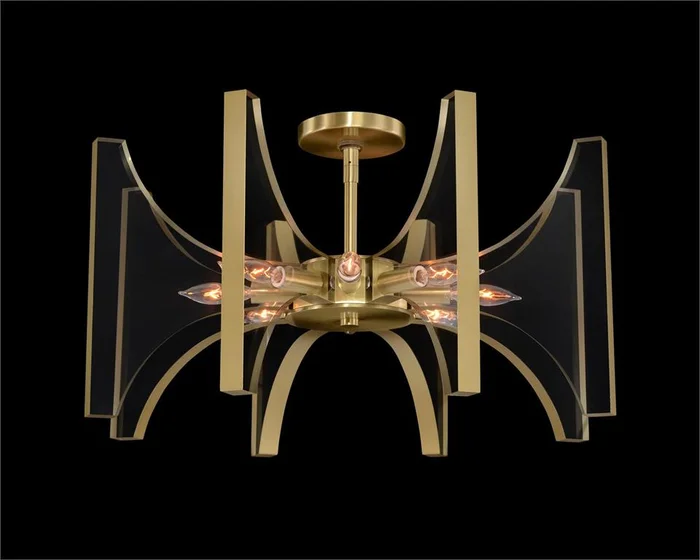 Genesis: Acrylic and Antique Brass Eight-Light Semiflush