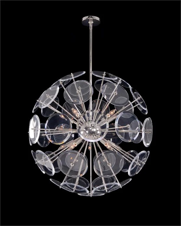Genesis: Acrylic Sphere Ten-Light Pendant in Polished Nickel