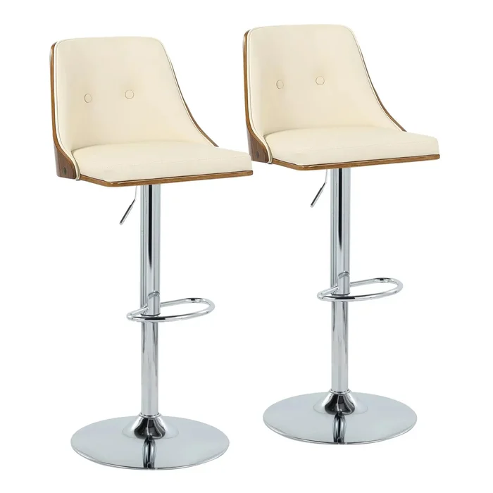 Gianna – Mid Century Modern Adjustable Barstool With Swivel With Oval Footrest (Set of 2)