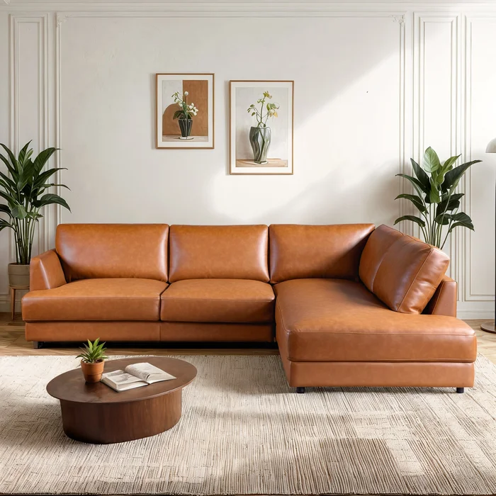 Glander Sectional Right Sofa – Cognac Leather