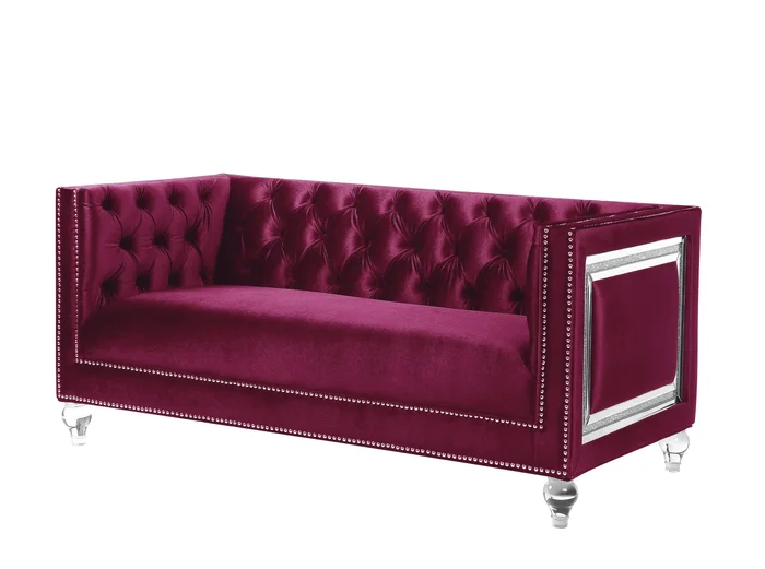 Heibero Loveseat – With 2 Pillows – Burgundy