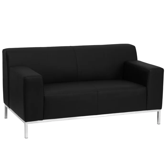 Hercules Definity Series Contemporary Black Leathersoft Loveseat With Stainless Steel Frame By Flash Furniture – Black