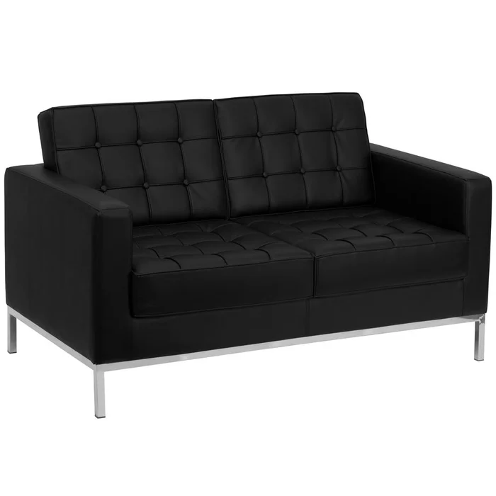 Hercules Lacey Series Contemporary Black Leathersoft Loveseat With Stainless Steel Frame By Flash Furniture – Black