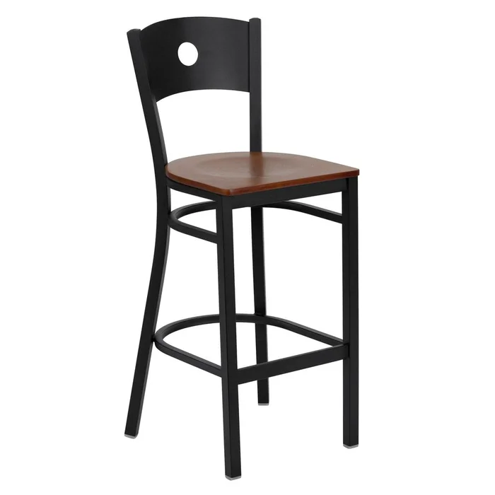 Hercules Series Black Circle Back Metal Restaurant Barstool – Cherry Wood Seat By Flash Furniture – Cherry Wood Seat , Black Metal Frame