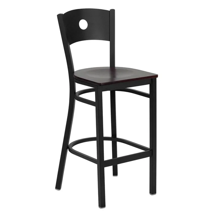 Hercules Series Black Circle Back Metal Restaurant Barstool – Mahogany Wood Seat By Flash Furniture – Mahogany Wood Seat , Black Metal Frame