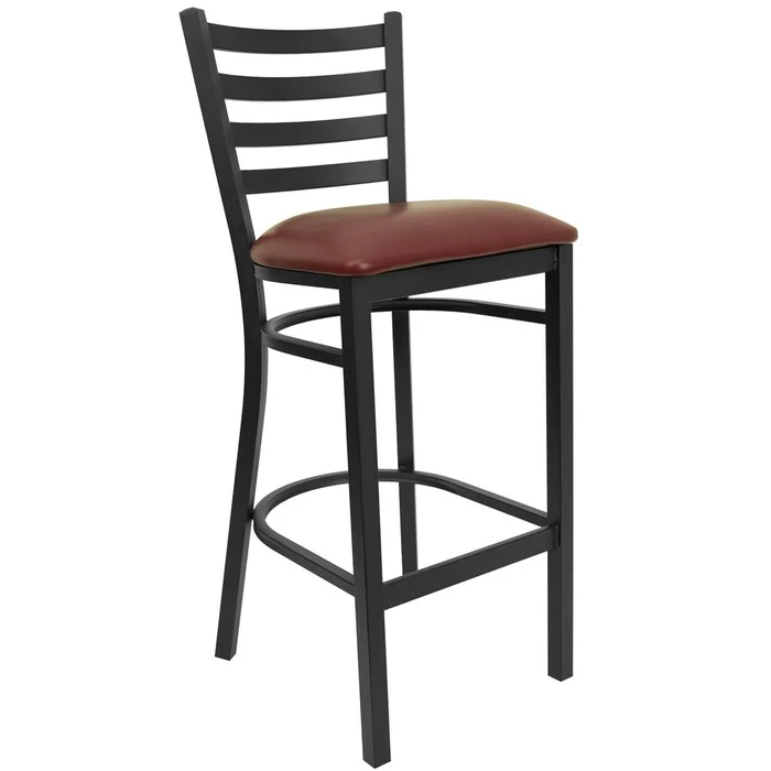 Hercules Series Black Ladder Back Metal Restaurant Barstool – Burgundy Vinyl Seat By Flash Furniture – Burgundy Vinyl Seat , Black Metal Frame
