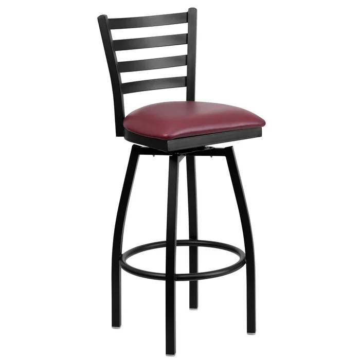 Hercules Series Black Ladder Back Swivel Metal Barstool – Burgundy Vinyl Seat By Flash Furniture – Burgundy Vinyl Seat , Black Metal Frame