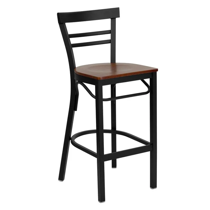 Hercules Series Black Two-Slat Ladder Back Metal Restaurant Barstool – Cherry Wood Seat By Flash Furniture – Cherry Wood Seat , Black Metal Frame