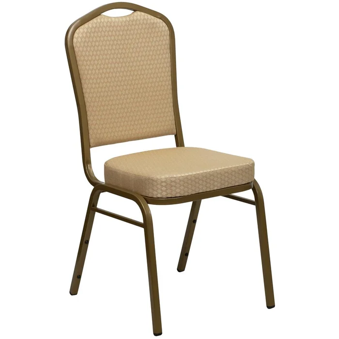 Hercules Series Crown Back Stacking Banquet Chair In Beige Patterned Fabric – Gold Frame By Flash Furniture – Beige Patterned Fabric , Gold Frame