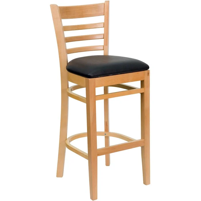 Hercules Series Ladder Back Natural Wood Restaurant Barstool – Black Vinyl Seat By Flash Furniture – Black Vinyl Seat , Natural Wood Frame
