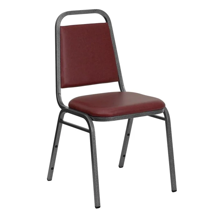 Hercules Series Trapezoidal Back Stacking Banquet Chair In Burgundy Vinyl – Silver Vein Frame By Flash Furniture – Burgundy Vinyl , Silver Vein Frame