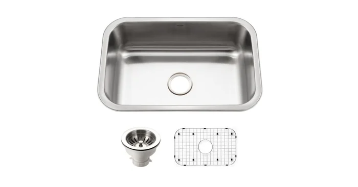 Houzer Belleo 26-1/2″ Drop In Single Basin Stainless Steel Kitchen Sink with Basin Rack and Basket Strainer