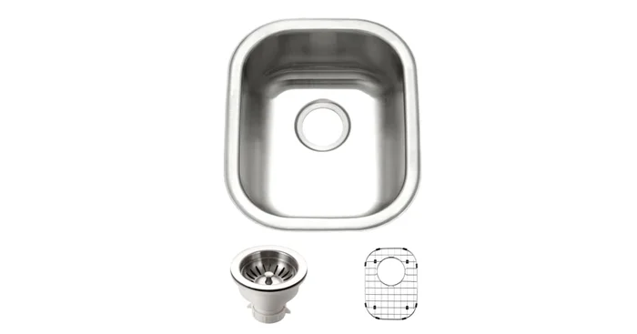 Houzer Club 13-5/8″ Undermount Single Basin Stainless Steel Bar Sink with Basin Rack and Basket Strainer