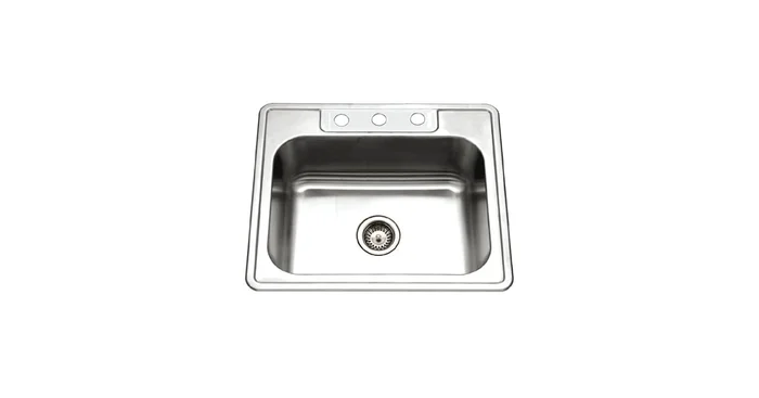 Houzer Glowtone 25″ Drop In Single Basin Stainless Steel Kitchen Sink with Basket Strainer