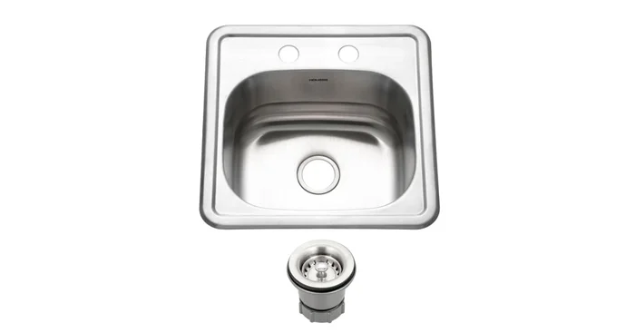 Houzer Hospitality 15″ Drop In Single Basin Stainless Steel Bar Sink with Basket Strainer